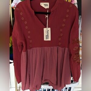 Savanna Jane Burgundy Embroidered Tunic